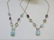 Delicate Larimar Necklace 1 with Moonstone and Purple and Green Amethyst