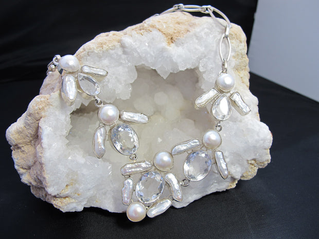 White Topaz and Pearl Necklace