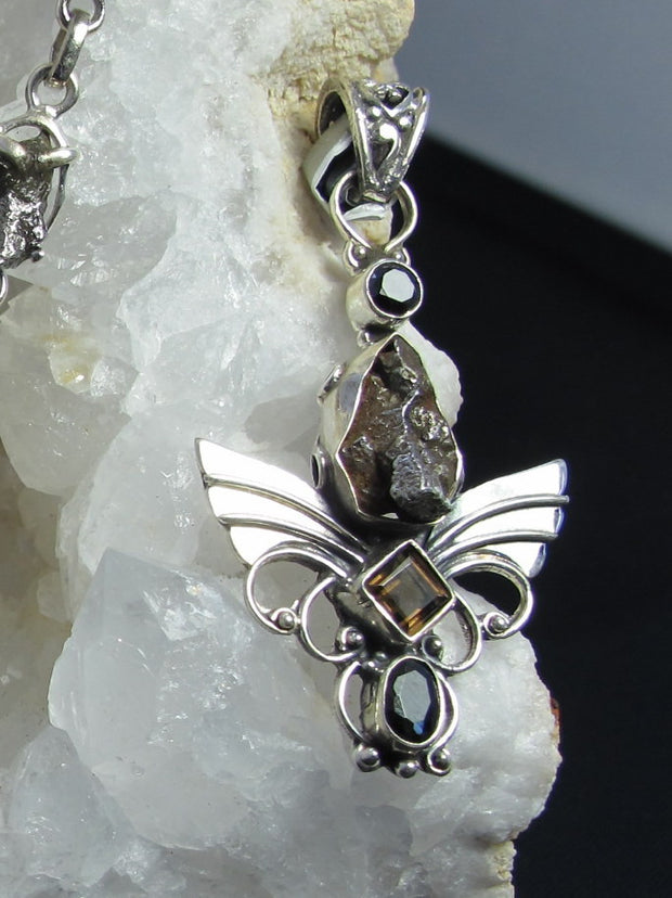 *Angel Sterling and Meteorite Pendant 4 with Onyx and Topaz