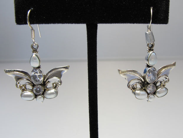 Angel Sterling and Pearl Earring Set 2 with White Topaz