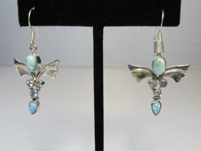 Angel Sterling and Larimar Earring  Set with Blue Topaz and Fire Opal