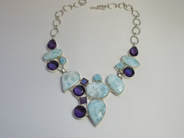 Amethyst Quartz and Larimar Necklace