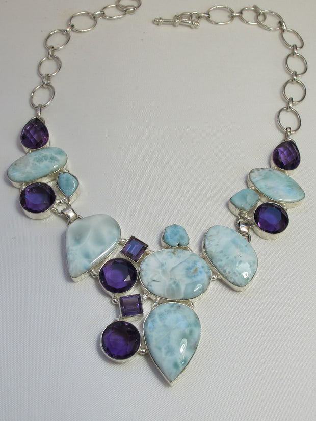 Amethyst Quartz and Larimar Necklace