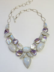 Moonstone, Rainbow Topaz, and Pearl Necklace