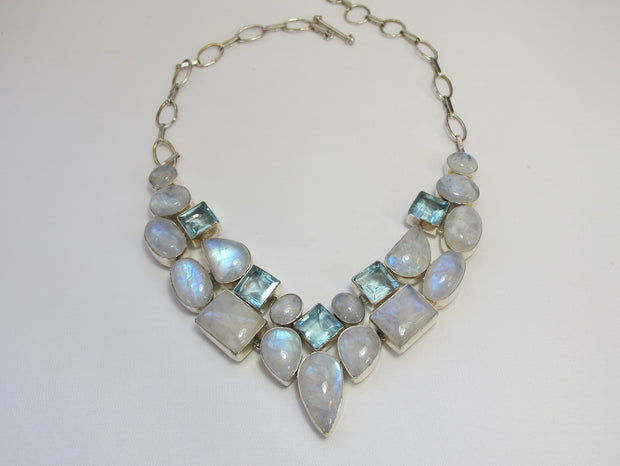 Rainbow Moonstone and Blue Topaz Teardrop Collar 3