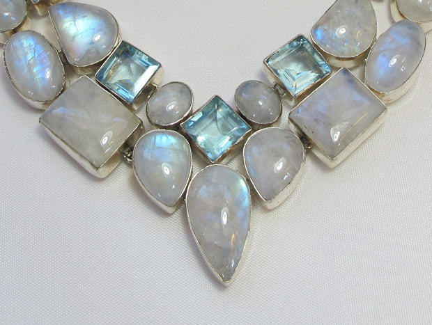 Rainbow Moonstone and Blue Topaz Teardrop Collar 3