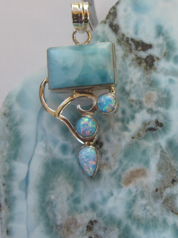 Larimar Pendant 5 with Fire Opals