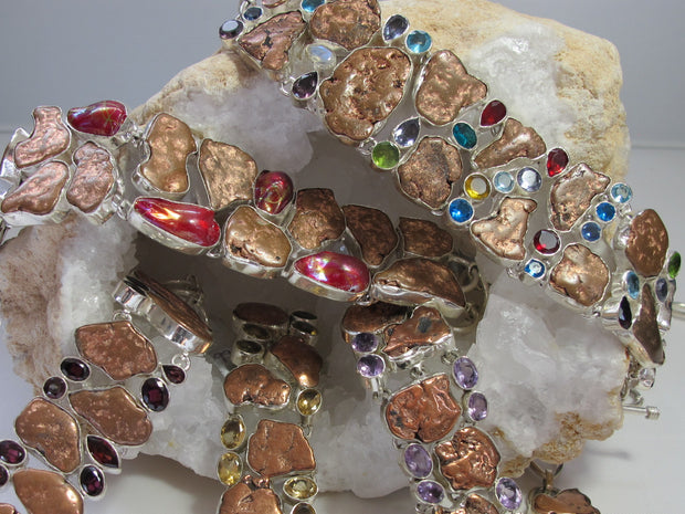 Native Copper Bracelet with Blue Topaz, Peridot, Citrine and Amethyst