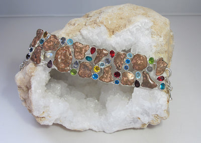 Native Copper Bracelet with Blue Topaz, Peridot, Citrine and Amethyst