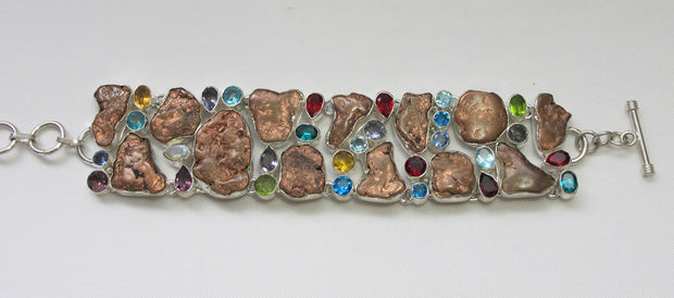 Native Copper Bracelet with Blue Topaz, Peridot, Citrine and Amethyst