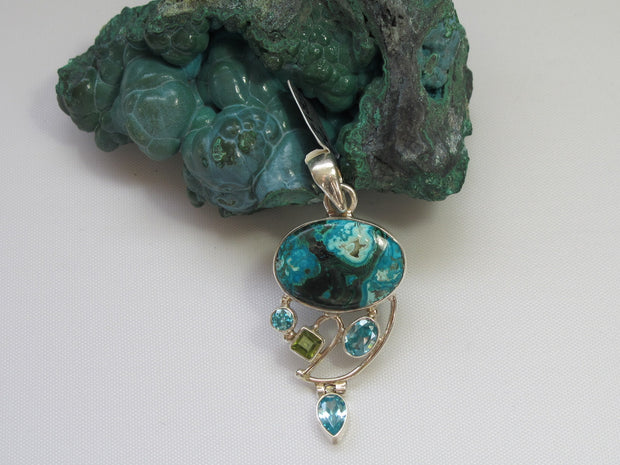 Chrysocolla Pendant 2 with Blue Topaz and Peridot