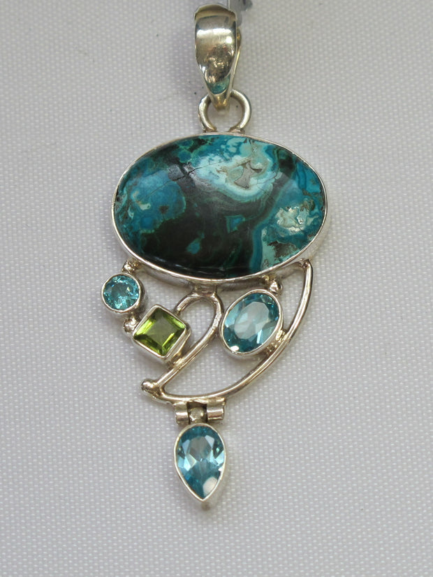 Chrysocolla Pendant 2 with Blue Topaz and Peridot