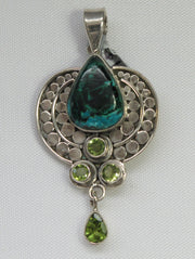 Chrysocolla and Sterling Pendant with Peridot