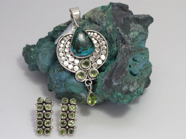 Chrysocolla and Sterling Pendant with Peridot