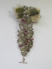*Green Amethyst Quartz Crystal Bracelet with Pink and Lavender Tourmaline Gemstones