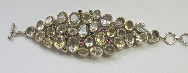 Faceted Citrine Quartz Crystal and Tourmaline Gemstones Bracelet