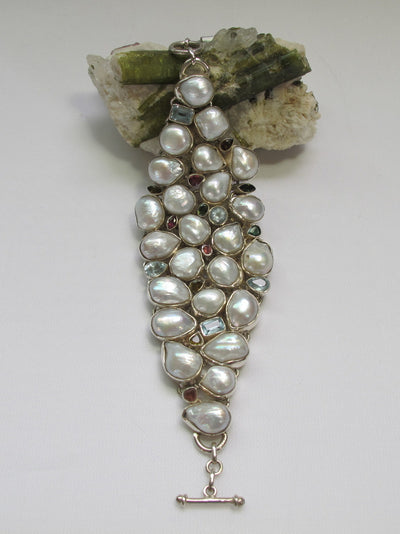 Mabe Pearl and Blue Topaz Bracelet with Tourmaline Gemstones