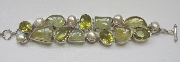 Prehnite Bracelet 2 with Citrine Quartz and Mabe Pearls