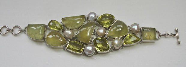 Prehnite Bracelet 3 with Citrine Quartz and Mabe Pearls