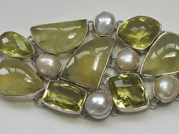 Prehnite Bracelet 3 with Citrine Quartz and Mabe Pearls