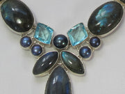 Labradorite and Blue Topaz Necklace 1 with Pearl