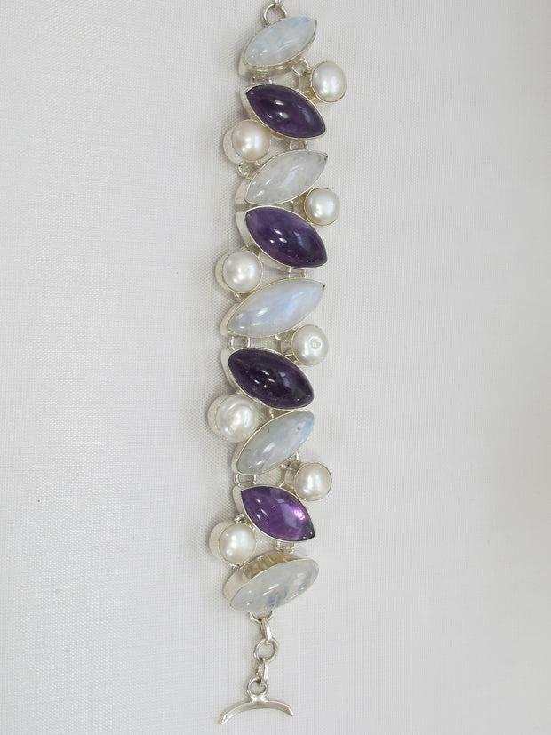 Moonstone Bracelet 5 with Amethyst Quartz and Pearl