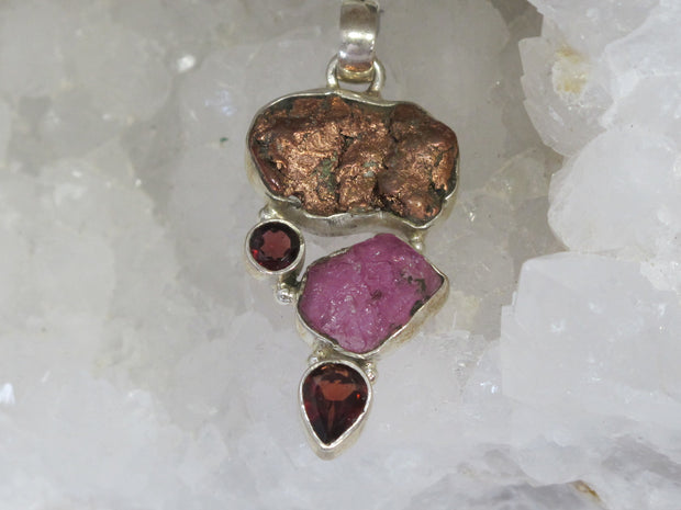 Native Copper Pendant 6 with Pink Tourmaline and Garnets