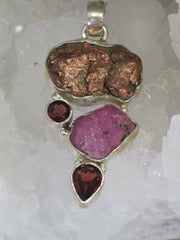 Native Copper Pendant 6 with Pink Tourmaline and Garnets