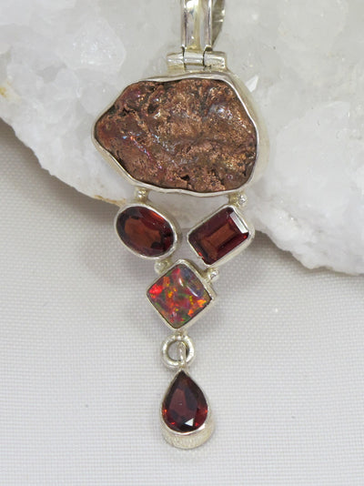 Native Copper Pendant 2 with Fire Opal and Garnets
