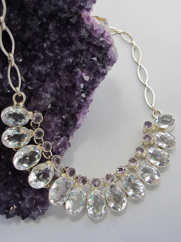 *White Topaz and Amethyst Quartz Necklace