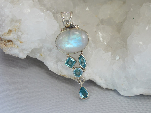 Moonstone Pendant 2 with Blue Topaz