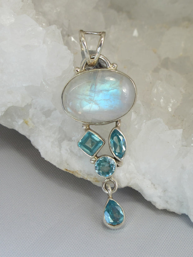 Moonstone Pendant 2 with Blue Topaz