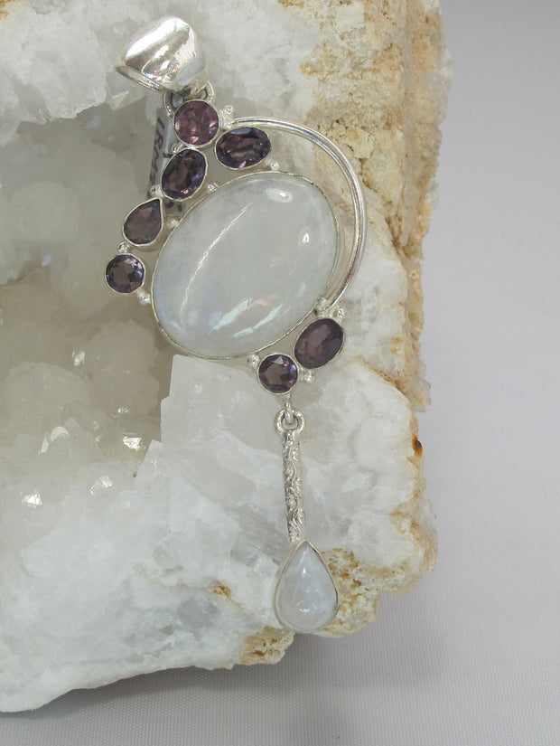 Moonstone Pendant 7 with African Amethyst Quartz