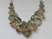 Golden Rutilated Quartz Crystal and Faceted Labradorite Gemstones Necklace