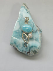 Larimar Pendant with Blue Topaz and Pearl