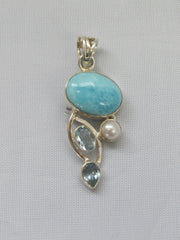Larimar Pendant with Blue Topaz and Pearl