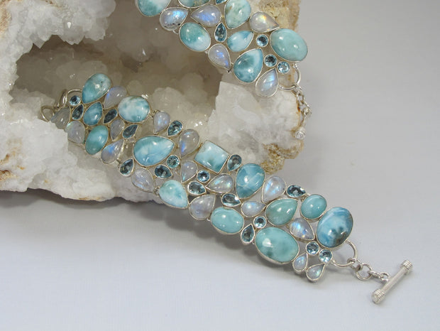 Larimar and Moonstone Bracelet 5 with Blue Topaz