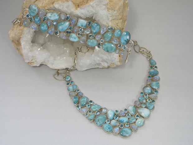 Larimar and Moonstone Bracelet 5 with Blue Topaz