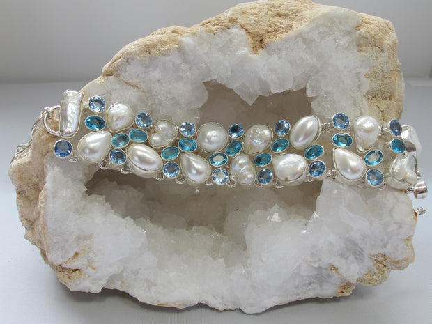 Blue Topaz Bracelet 3 with Pearls