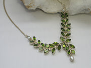 Delicate Peridot and Pearl Teardrop Necklace