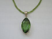 Large Marquis Peridot Quartz Pendant with beaded Peridot Necklace