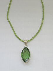 Large Marquis Peridot Quartz Pendant with beaded Peridot Necklace