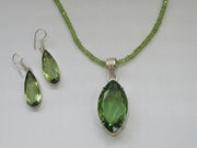 Large Marquis Peridot Quartz Pendant with beaded Peridot Necklace