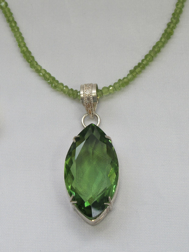 Large Marquis Peridot Quartz Pendant with beaded Peridot Necklace