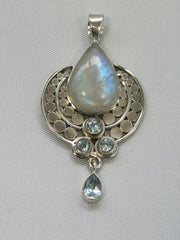 Moonstone and Sterling Pendant with Blue Topaz