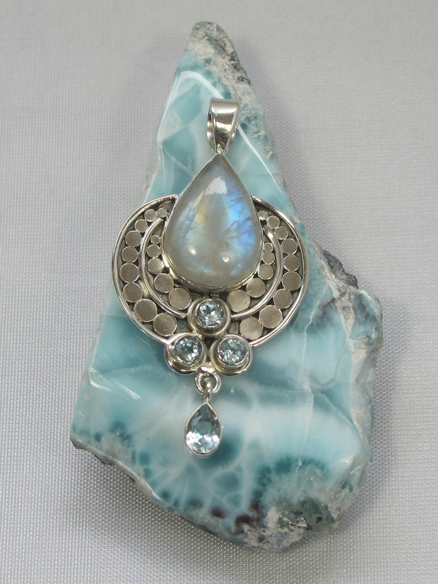 Moonstone and Sterling Pendant with Blue Topaz