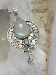 Moonstone and Sterling Pendant with Blue Topaz