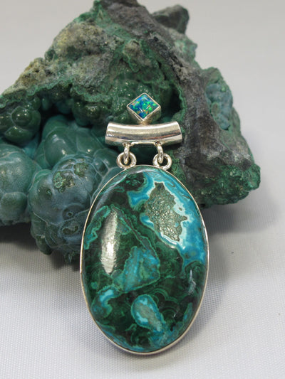 Chrysocolla Pendant 3 with Fire Opal
