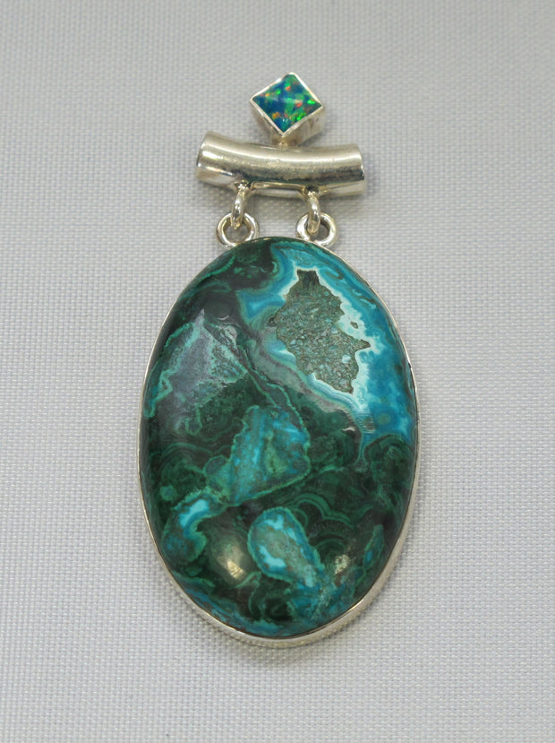 Chrysocolla Pendant 3 with Fire Opal
