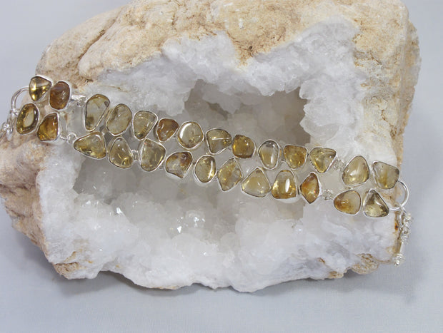 Free-form Citrine Quartz and Sterling Bracelet